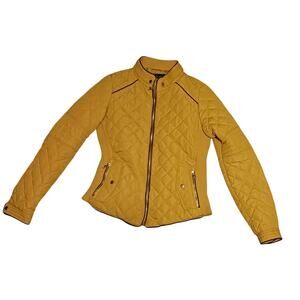 Womens Love Tree Quilted Jacket Size Small in Mustard Yellow with Zipper Pockets